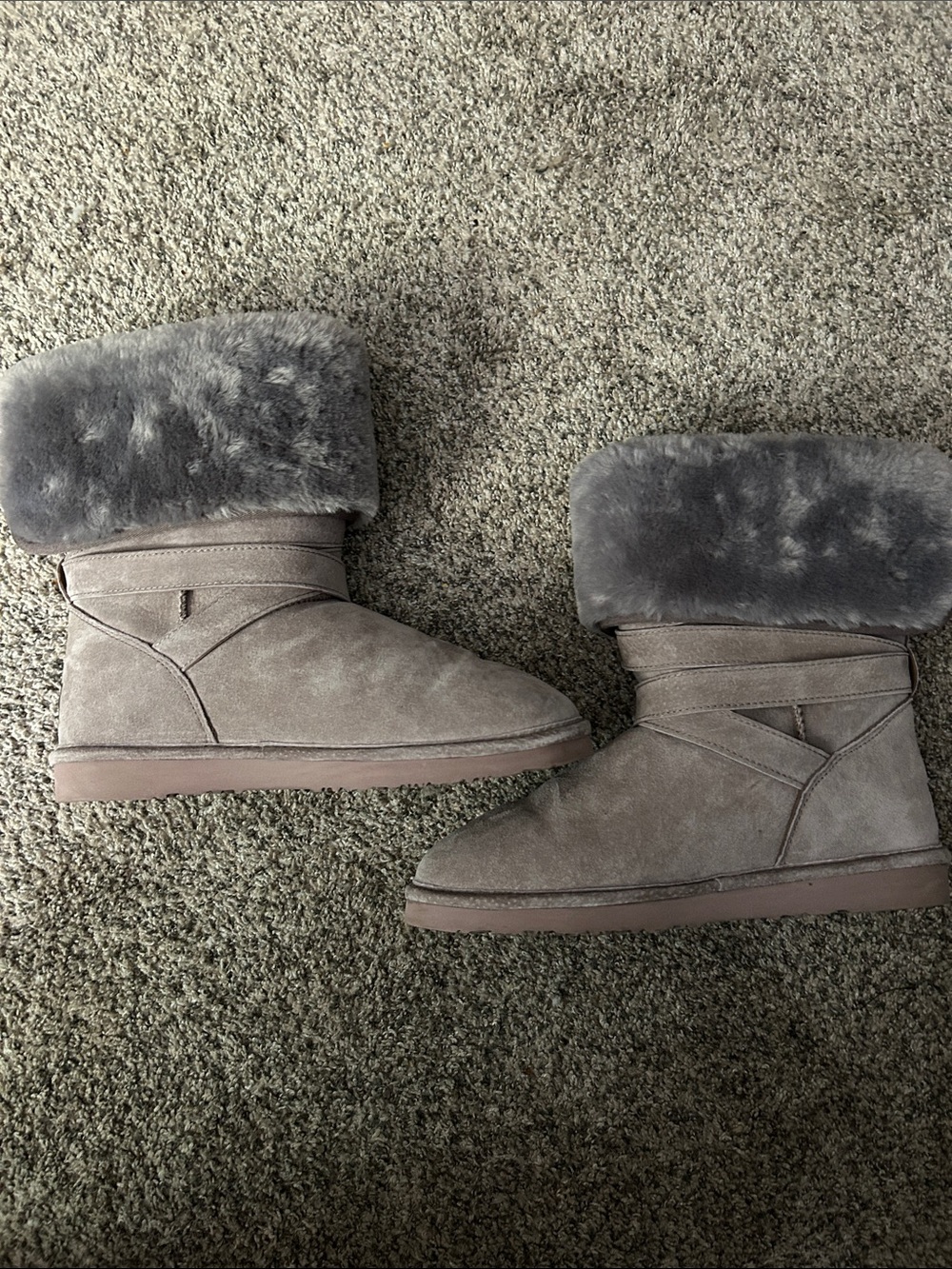 Lamo Taupe Suede Winter Boots with Faux Fur Cuff